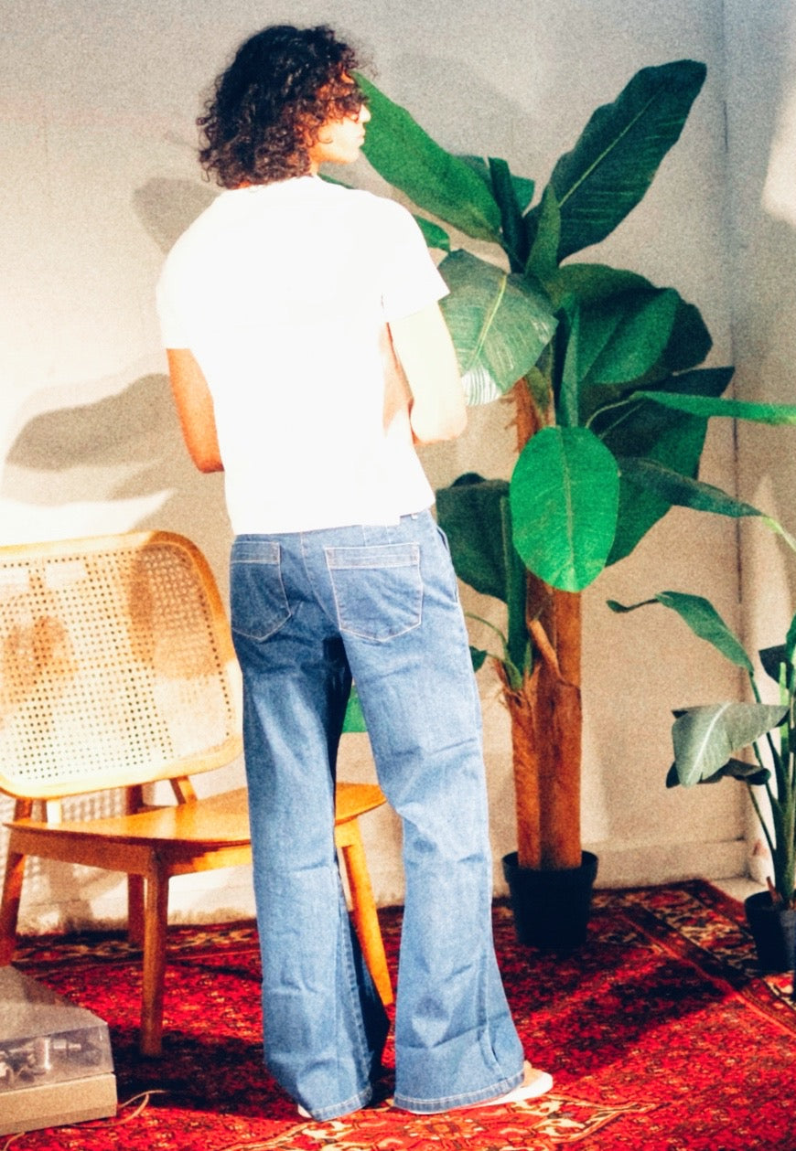 FLARED DENIM JEANS - BLUE