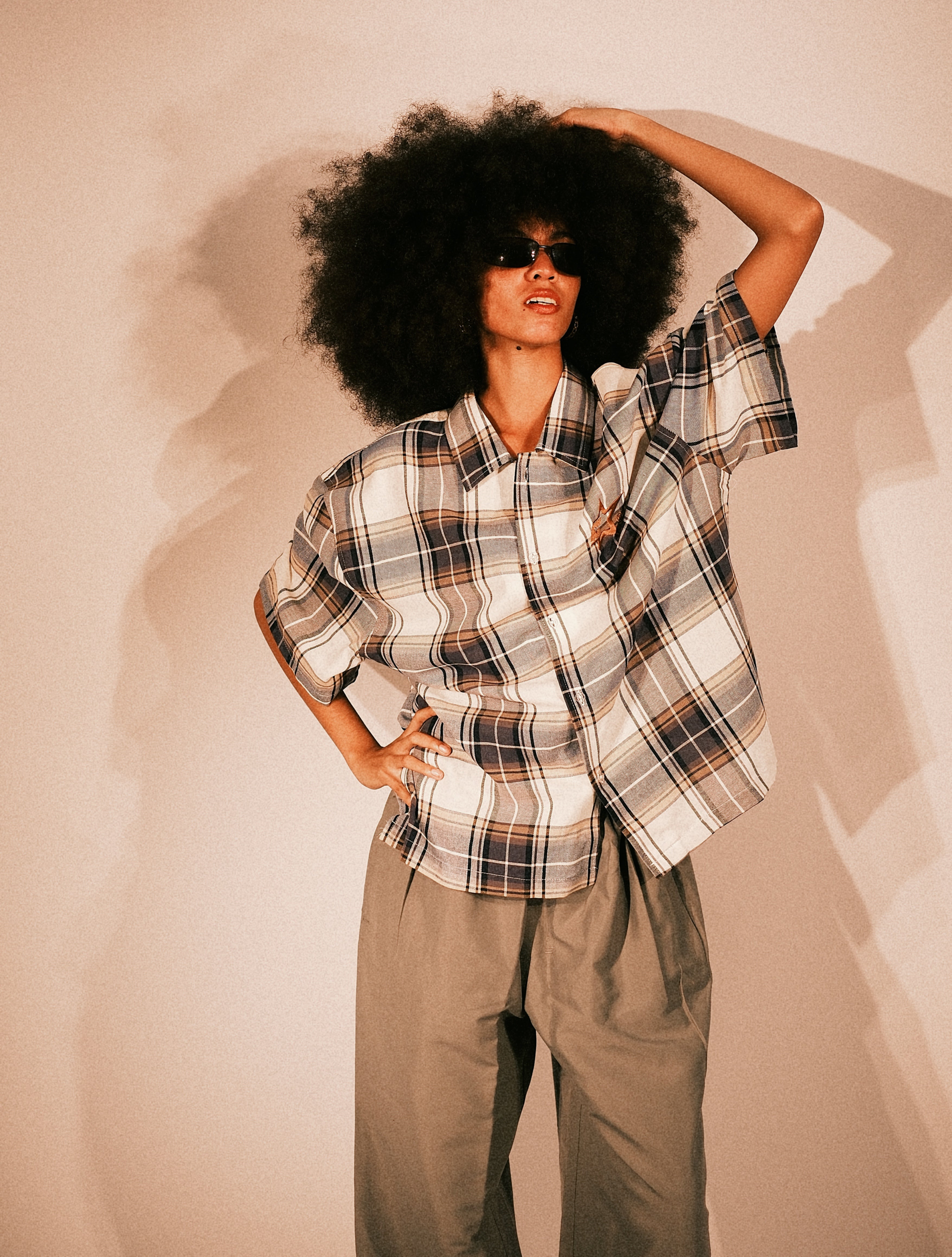 BOX FIT SKATE SHIRT - NAVY/BEIGE/WHITE