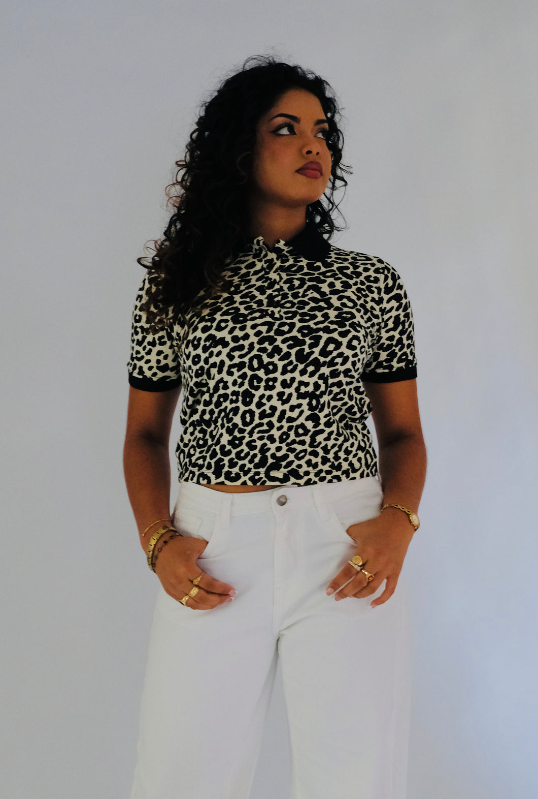 Black and White Leopard Ladies Poloette