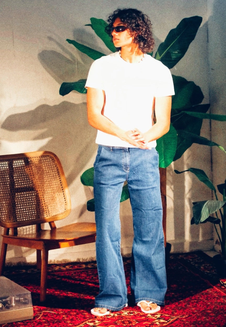 FLARED DENIM JEANS - BLUE