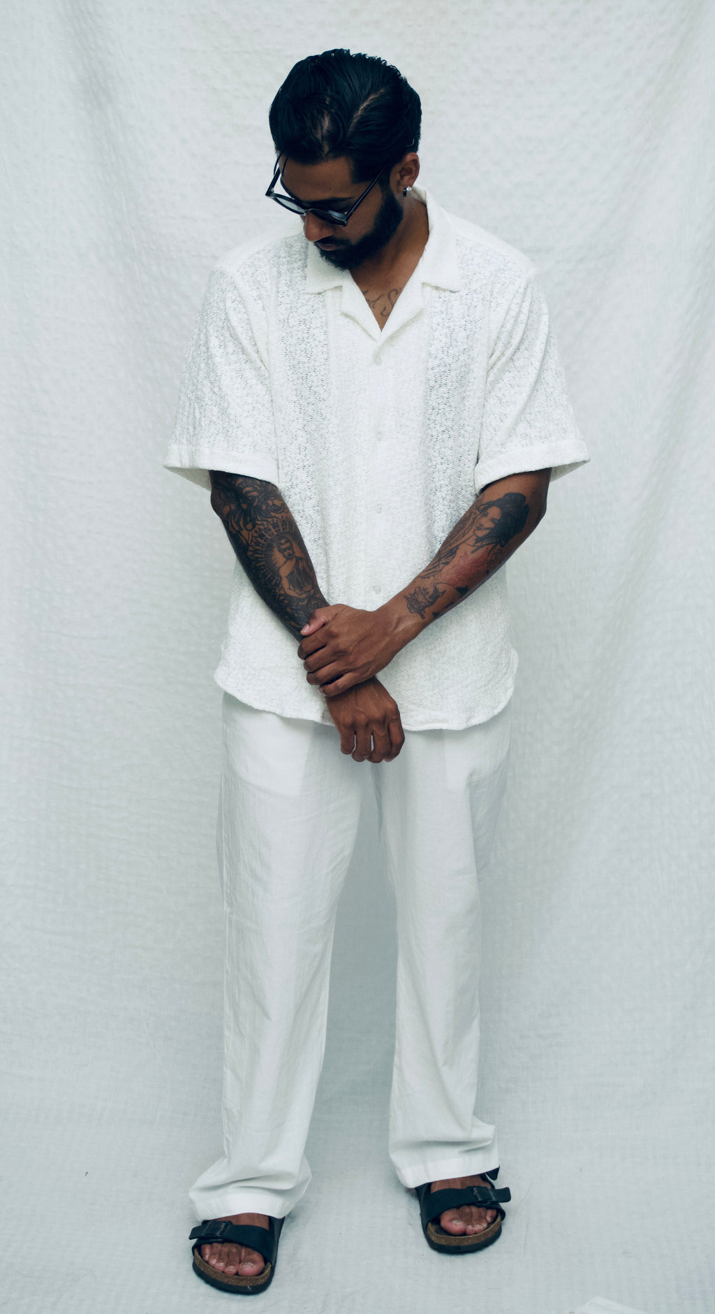 MYKONOS WHITE COTTON WASHED TROUSERS.