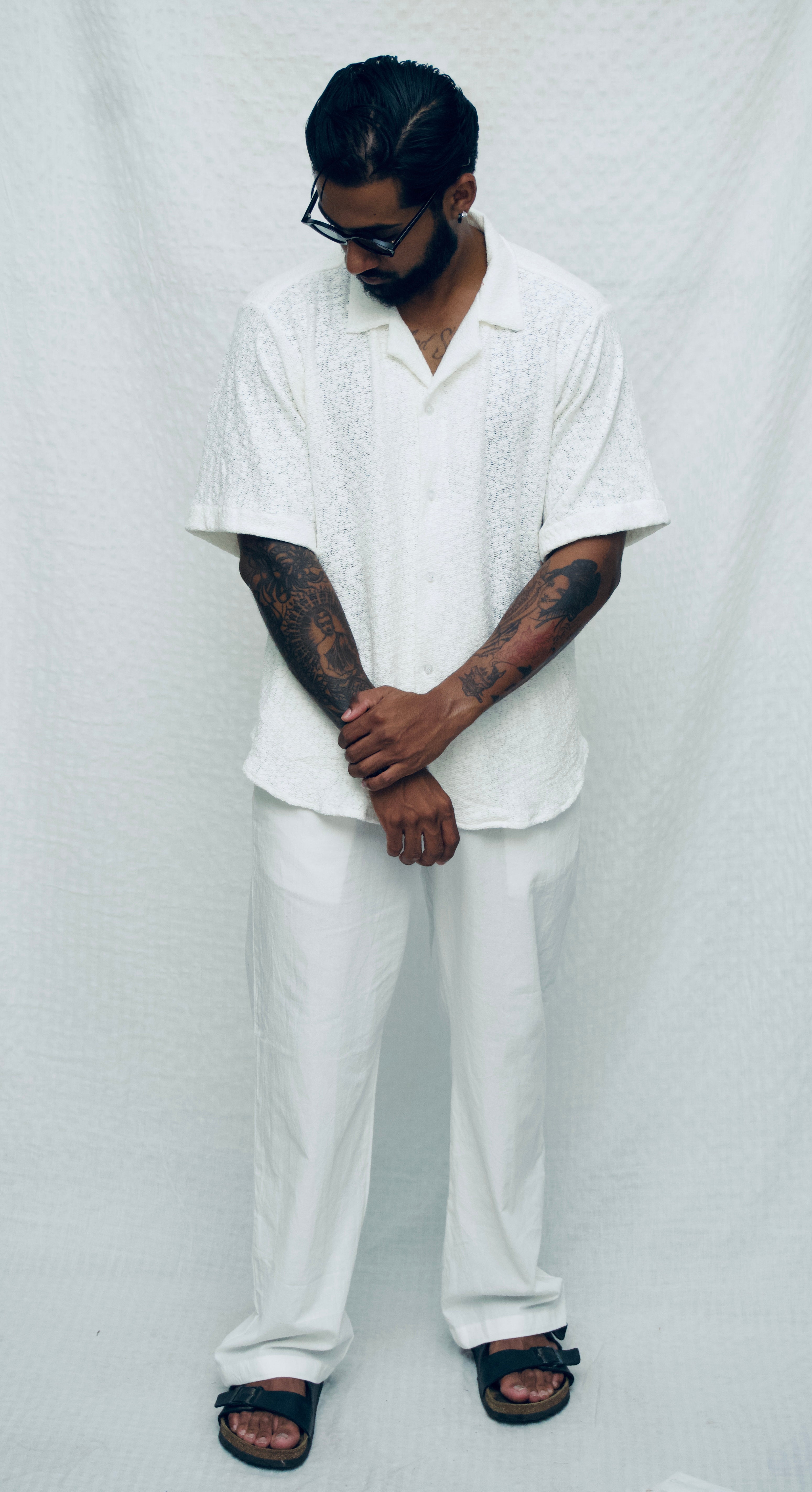 MYKONOS WHITE COTTON WASHED TROUSERS.