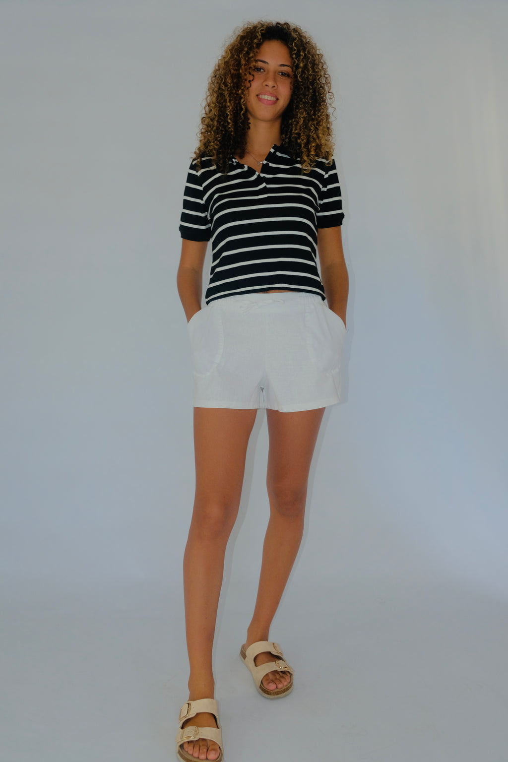 White Classic Linen Shorts
