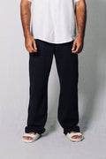 MYKONOS BLACK COTTON WASHED TROUSERS.