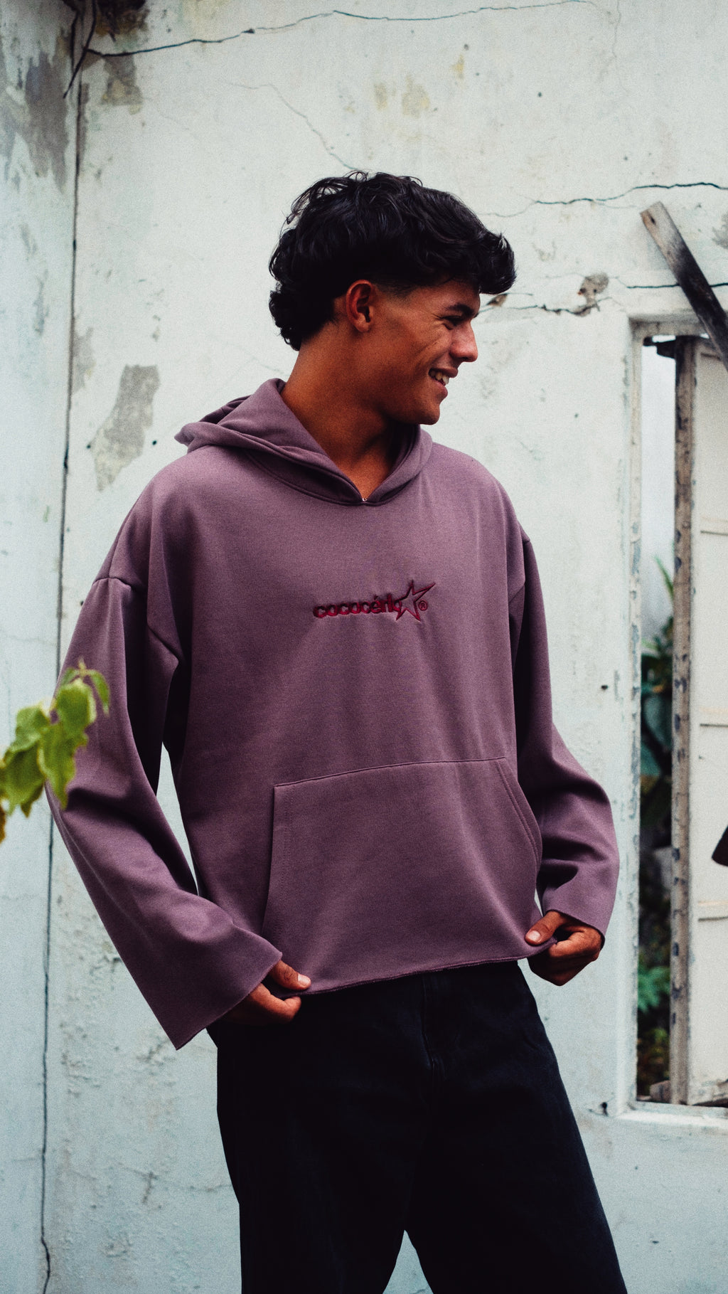 DISTRESSED HOODIE - LILAC // PURPLE EMBROIDERY