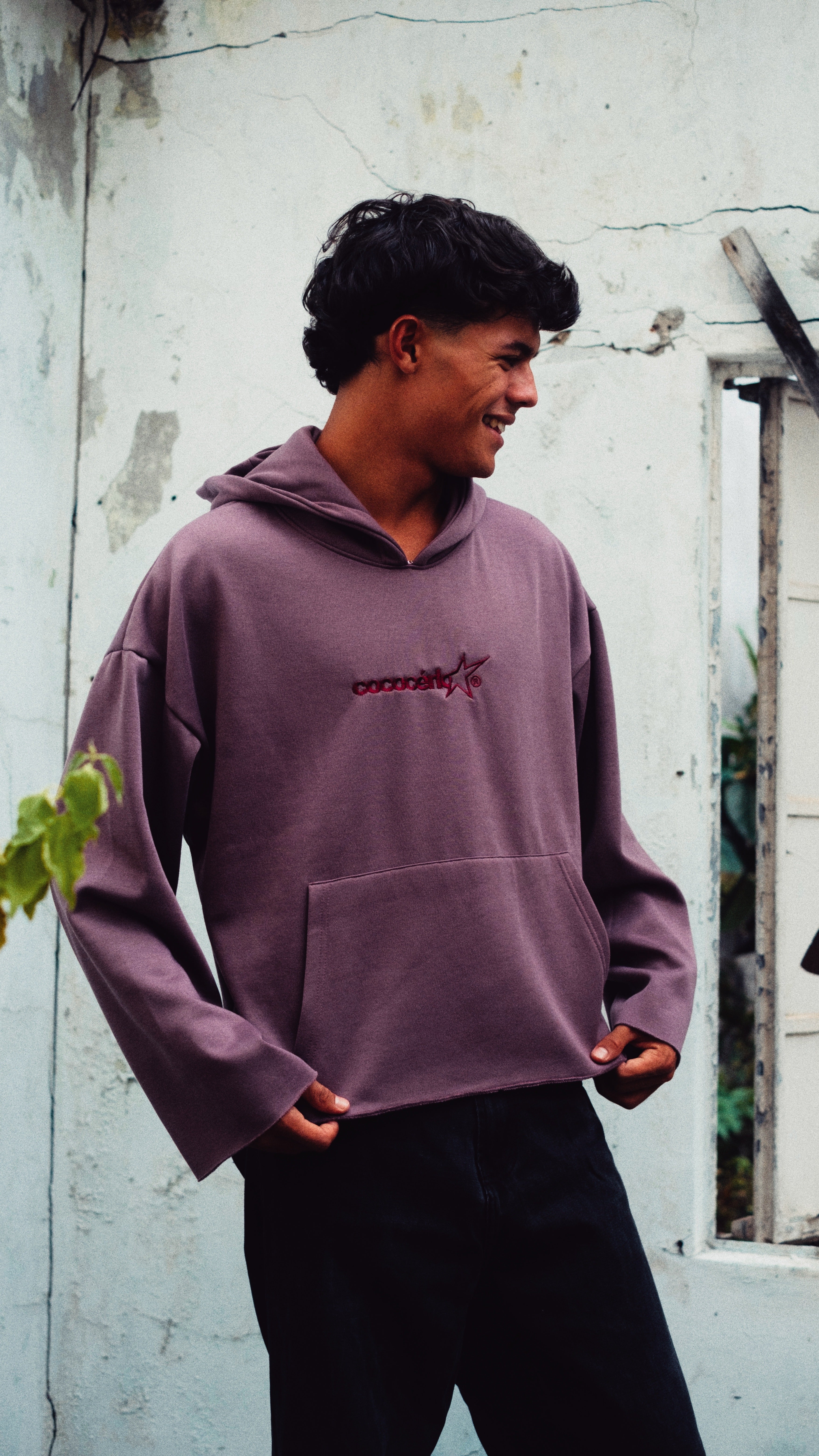 DISTRESSED HOODIE - LILAC // PURPLE EMBROIDERY