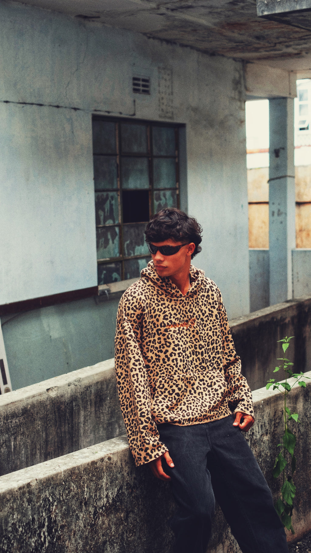 DISTRESSED HOODIE - LEOPARD // BROWN EMBROIDERY