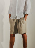 LINEN RELAXED FIT BERMUDA SHORTS - NATURAL