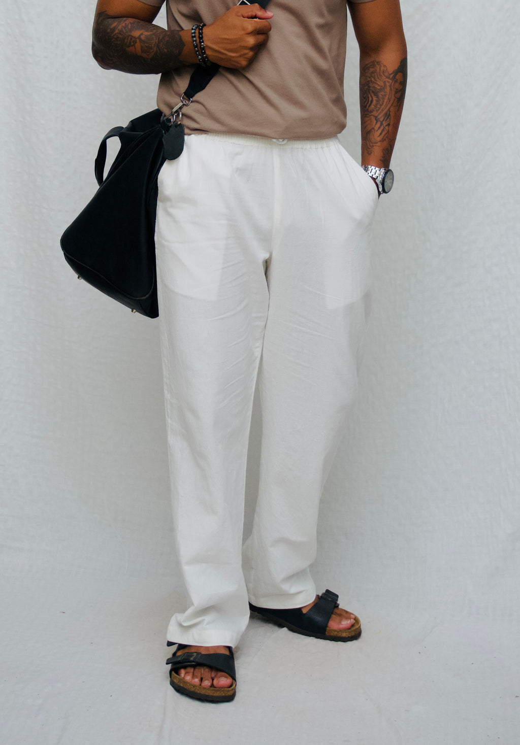 MYKONOS WHITE COTTON WASHED TROUSERS.