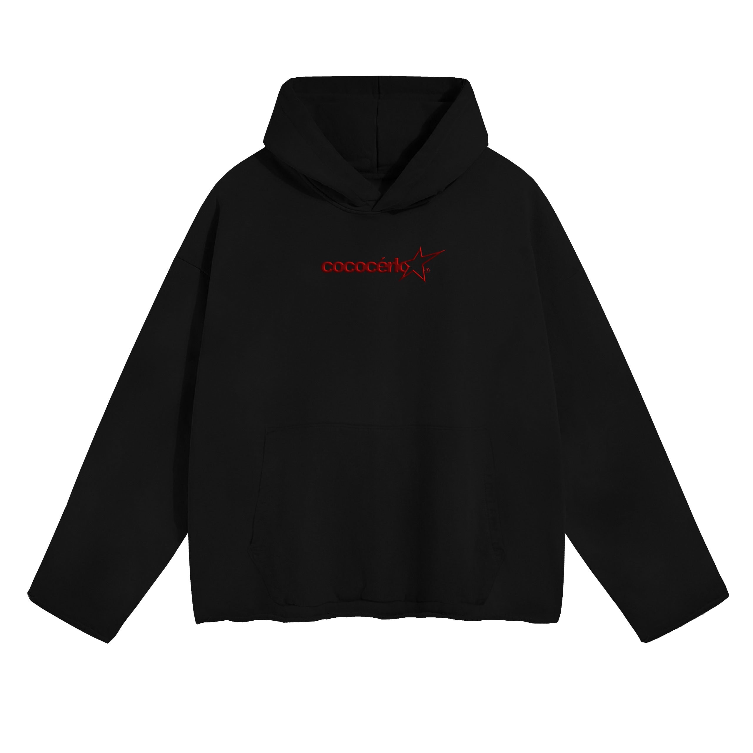 DISTRESSED HOODIE - BLACK // RED EMBRODERY