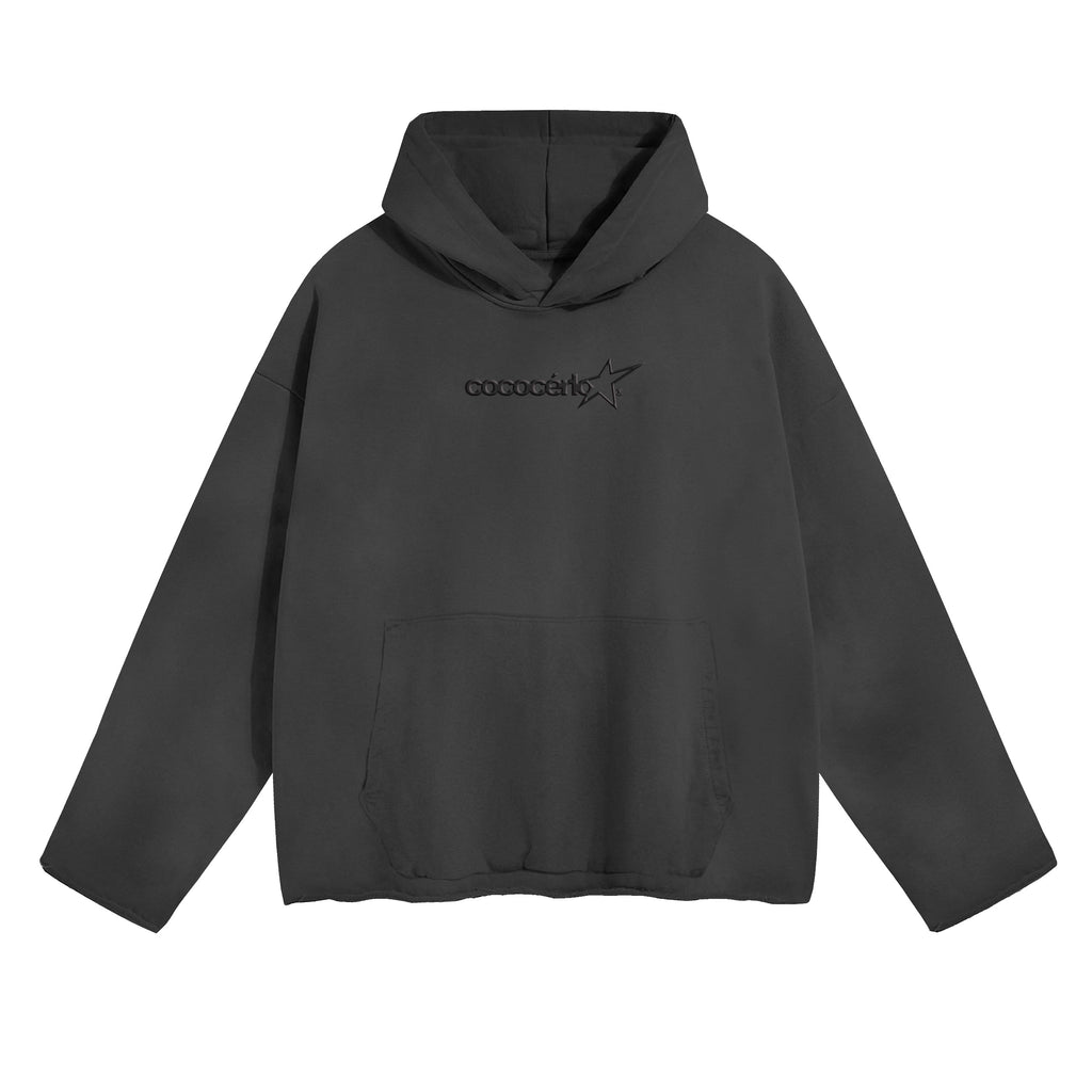 DISTRESSED HOODIE - CEMENT // DARK GREY EMBROIDERY